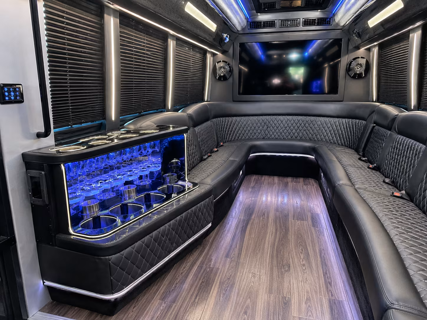 Group beside a Mercedes Sprinter limo in Pembroke Pines